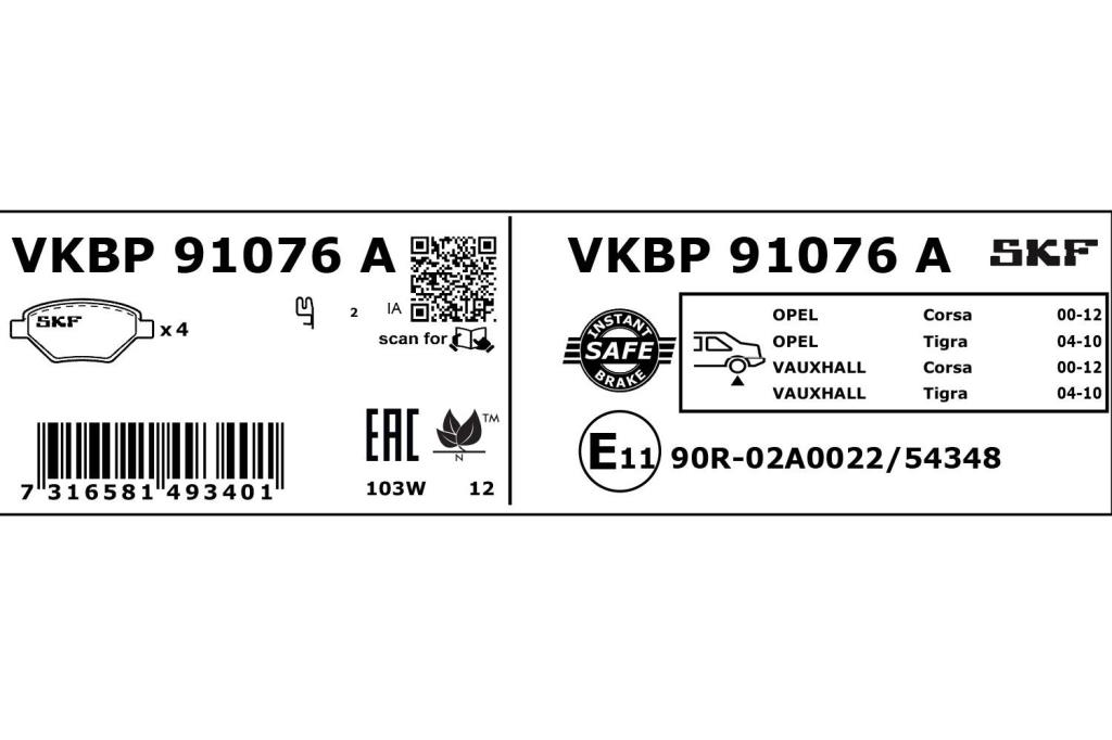 Jogo de 4 pastilhas de travão SKF ref. VKBP 91076 A